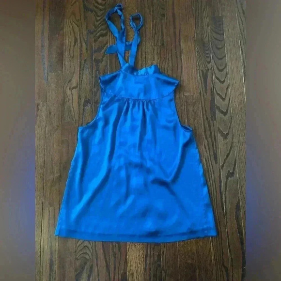 Theory Women’s S Blue Silk Pleated Button-Down Sleeveless Blouse - EUC! - Picture 8 of 9